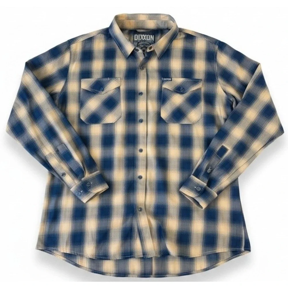 Dixxon Flannel Company The Stern Bamboo Men's XL Blue Tan Plaid Button Shirt - Picture 1 of 1